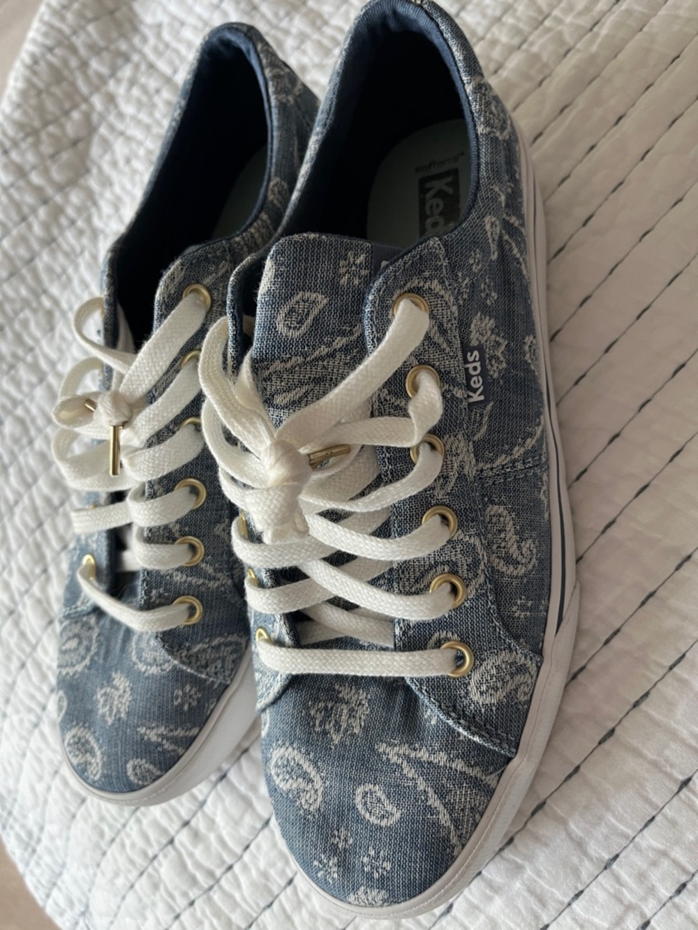 Keds Denim Paisley Low-Top Sneakers in Blue and White
